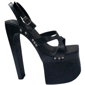 Vintage‎ Ultra High Platform Sandals 90s Y2K Womens Black Cork Chunky Shoes